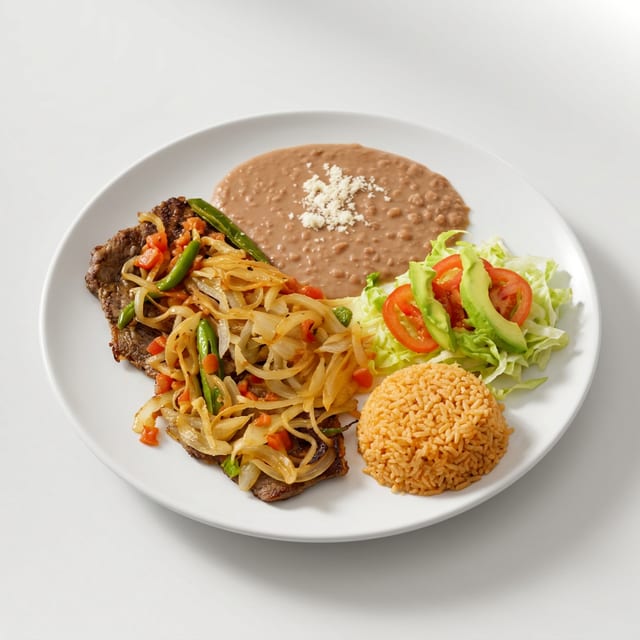 Bistek a la Mexicana o Ranchero (Mexican or Ranchero Steak) Plate.